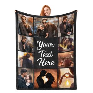 Custom Blanket Throws with Photos Text Personalized with Picture Customizable, Customize for Mom, Dad, Couple, Girlfriend, Boyfriend, Husband & Wife